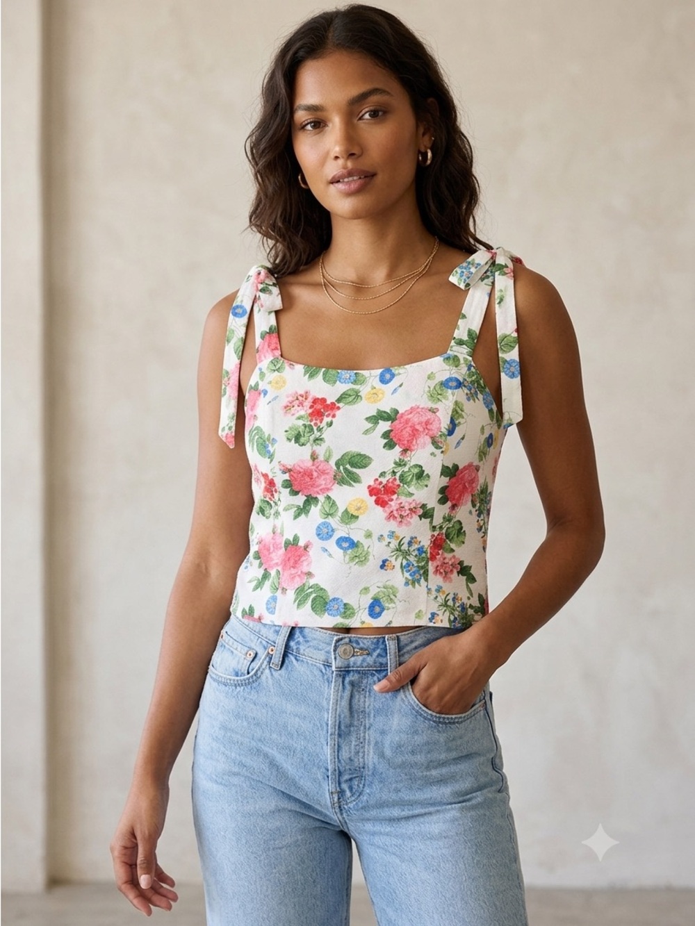 Old Navy Camisole Floral Tie-Shoulder Sleeveless Top Sz L-Summer